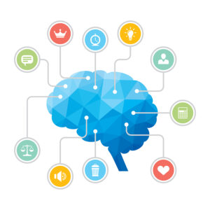 Human Brain - Blue Polygon Infographic Illustration with Icons for presentation, booklet, website etc.